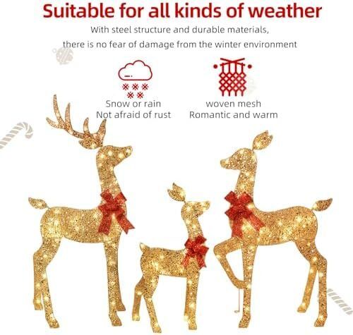 3 Piece 2D Lighted Christmas Deer Family Set