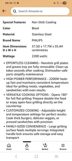 Philips Contact Grill 5000 Series, Opens Flat, Adjustable Temp, 2200W