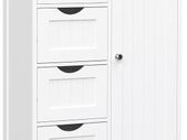 Wooden Bathroom Sideboard with 4 Drawers, Cabinet Door, Adjustable Shelf, Living Room, Kitchen, Hallway, Deep, Freestanding, White