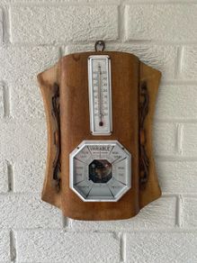 Vintage French Wall Barometer & Thermometer. Mid-Century Rustic Weather Station