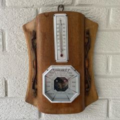 Vintage French Wall Barometer & Thermometer. Mid-Century Rustic Weather Station