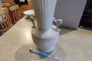 Antique Belleek China Vases With 2 Handles And Long Nick With Hint Of Pink