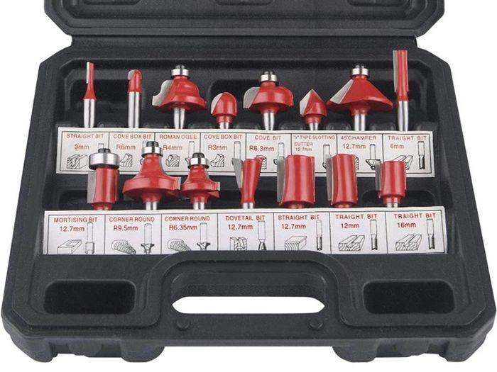 flintronic Router Bit Set, 15PCS 6.35mm 1/4 Inch Shank Tungsten Carbide Tipped Router Bit Set | Wood Milling Saw Cutter | Woodworking Tools Kit with Plastic Case for Home & DIY (FREE POSTAGE)