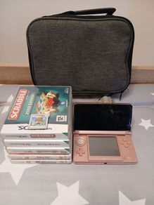 Nintendo 3DS Pearl Pink Console Bundle + Charger, Travel Case & 6 Classic Games!