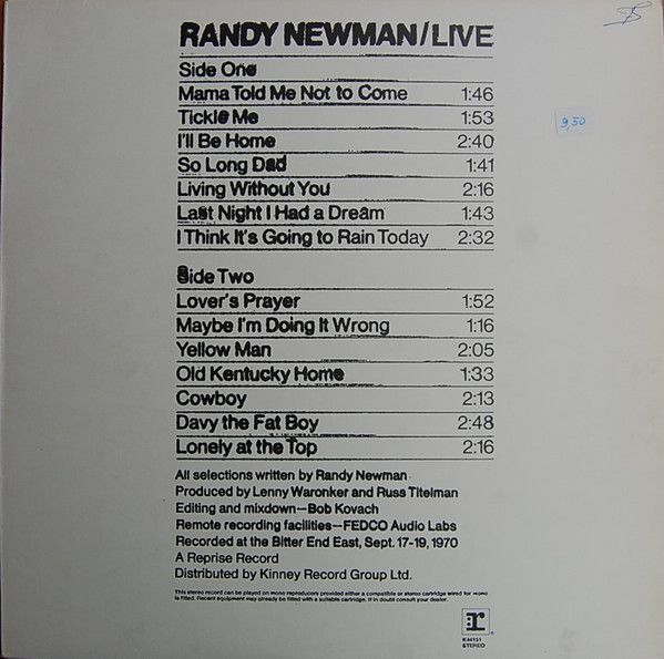 Randy Newman - Live ;  vinyl LP