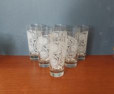 Fabulous Set of Six Vintage Irish Mist Celtic Design Etched Highball Glasses, Made in Italy, Mint Condition