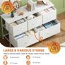 Chest of Drawers with 5 Drawers, Wide Storage Organiser Fabric Dresser for Living Room TV Stand Bedroom Closet Nursery Bedside Entryway Hallway, White Leather Image 5