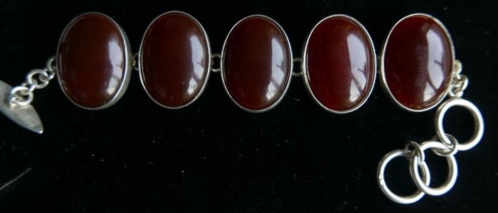 Vintage Sterling Silver 925 Carnelian Link Bracelet with Toggle Clasp L-8,5"  51,28g