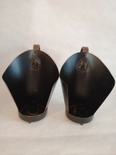 Pair of Metal & Leather Equestrian Candle Holders