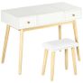 Vanity set with stool, foldable mirror, Scandinavian style, 2 drawers, 100 x 45 x 118 cm, white Image 4