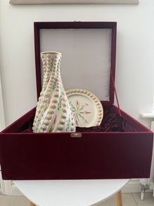 Large Hand Painted Yildiz Palace Porcelain Bottle and Plate Set. Boxed 2016