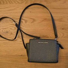 MICHAEL KORS Mini Selma Micro-Stud Crossbody Clutch Black Leather Handbag