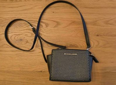 MICHAEL KORS Mini Selma Micro-Stud Crossbody Clutch Black Leather Handbag