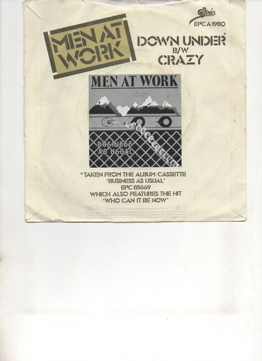 Men At Work Down Under 1981 Picture Sleeve Uk Pressing Single
