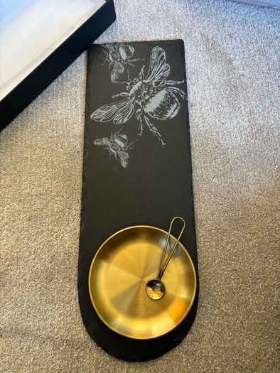 The Just Slate Company Bee Slate Server with Gold Dish in Presentation Box