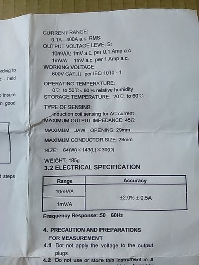 AC Current Clamp Meter 0.1 Amp to 400 Amp