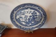 Beautiful Antique Blue and White Transferware Willow Pattern Large Oval Platter, Unknown Maker, Probably Staffordshire-Made