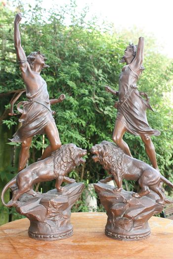 Vintage Collectible Metal Sculptures French Art Deco Sculptures 22"