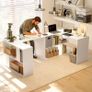 Modern Corner Desk with Shelf and Fabric Drawer, 110x100x75 cm, White Image 3