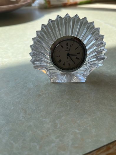 Vintage Stuart Crystal Dime Paperweight & Cavan Crystal Fan shaped clock