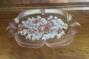 Walther Glass pink hue Rosetta floral large platter