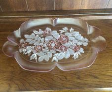 Walther Glass pink hue Rosetta floral large platter