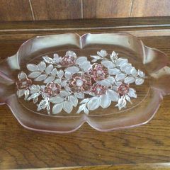 Walther Glass pink hue Rosetta floral large platter