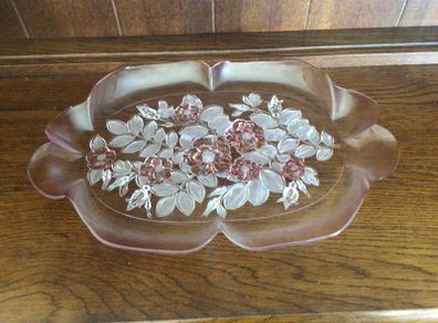 Walther Glass pink hue Rosetta floral large platter