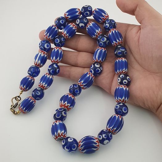 Antique Venetian Style Chevron & Thousand Glass Beads Necklace