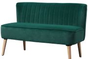 Sofa Retro Design 2-Seater Sofa, Wood Legs, 117 cm x 56.5 cm x 77 cm, Dark Green