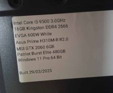 Gaming PC  GTX 2060 6GB  Intel i5 9500 16GB RAM  Ready to Play