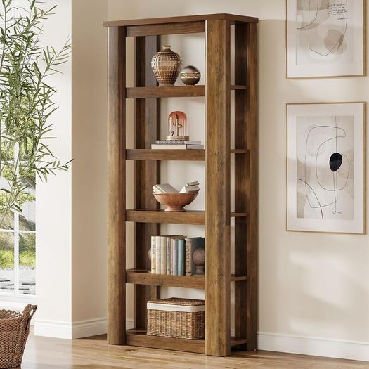 Vinatge Bookcase 180cm Tall Standing Shelf with 6 Tiers Open Shelves Shelf for Office Rustic Brown