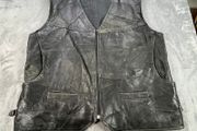 Black Patchwork Leather Vest Waistcoat - Zip Buckles - Large