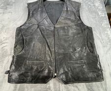 Black Patchwork Leather Vest Waistcoat - Zip Buckles - Large