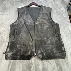 Black Patchwork Leather Vest Waistcoat - Zip Buckles - Large