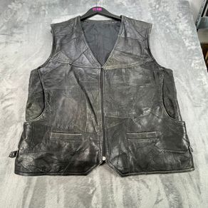 Black Patchwork Leather Vest Waistcoat - Zip Buckles - Large