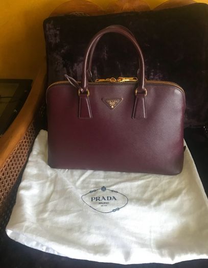 Stunning Prada Saffiano Lux Leather Burgundy Handbag