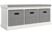 Three-Drawer Shoe Storage Bench, with Padded Top Seat - White