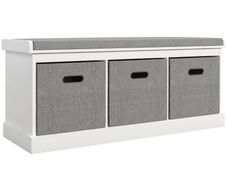 Three-Drawer Shoe Storage Bench, with Padded Top Seat - White