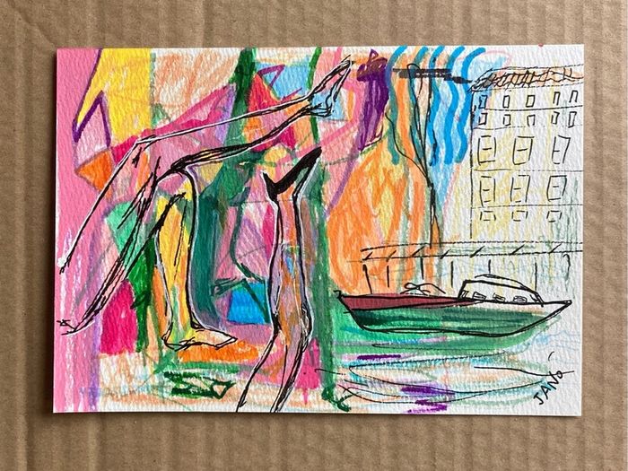 Original art original Art Boat painting SALE