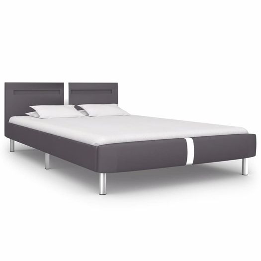 Bed Frame with LED Grey Faux Leather 135x190 cm