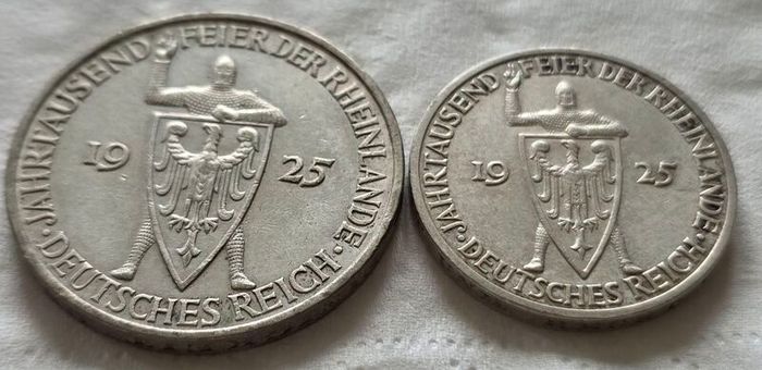 Weimar Republic 3 & 5 Reichsmark 1925