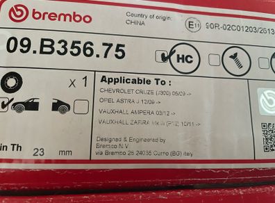 Brembo Max slotted front brake discs (pair), 09.B356.75, Astra J / Cruze / Zafira / Ampera