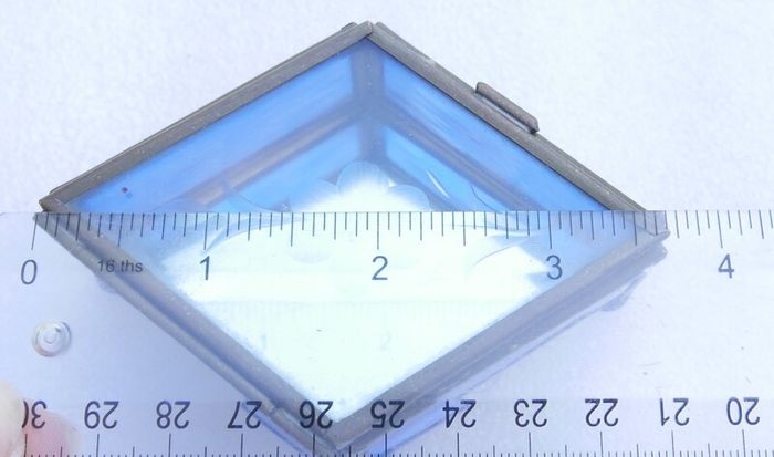 Vintage blue and clear etched flowers Brass trinket box , glass jewelry box