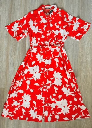 NEW Red & White Summer Floral Shirt Dress: Size 14
