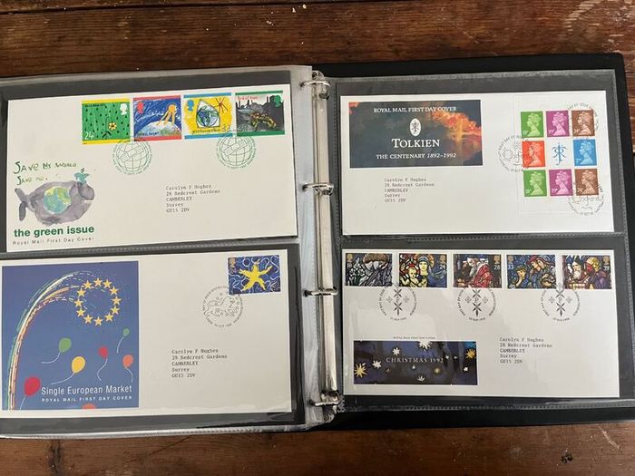 Collection of  74 UK First Day Cover stamps 1987 to 1992 in album plus 5 extra pages and book