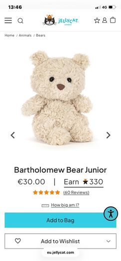 New JELLYCAT Bartholomew Bear Junior