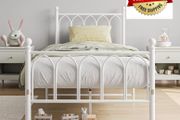 3ft Single Metal Bed Frame with Headboard, White Heavy Duty Foundation, Metal Slat Support, Underbed Storage, Easy Assembly, for Bedroom Dorm Guest Room