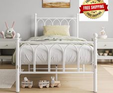 3ft Single Metal Bed Frame with Headboard, White Heavy Duty Foundation, Metal Slat Support, Underbed Storage, Easy Assembly, for Bedroom Dorm Guest Room