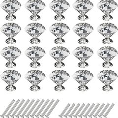 20Pcs 30mm Crystal Door Knobs, Glass Drawer Knobs Crystal Door Handles Diamond Pulls Zinc Alloy with 40 Screws of 2 Sizes 25mm, 19mm for Home Kitchen Office Chest Bin Drawer Decorating MULTIPLE AMOUNTS AVAILABLE (FREE POSTAGE)